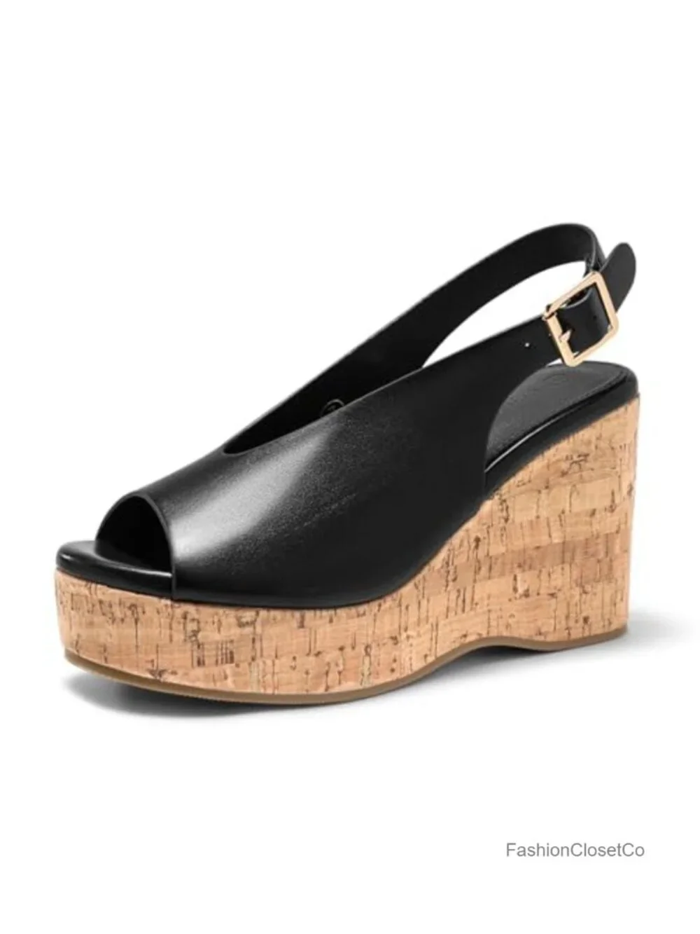 Womens Platform Wedge Sandals Open Peep Toe Slingback Cork High Heels